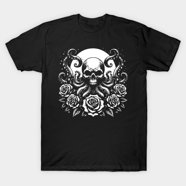 kraken skull moon design T-Shirt by lkn